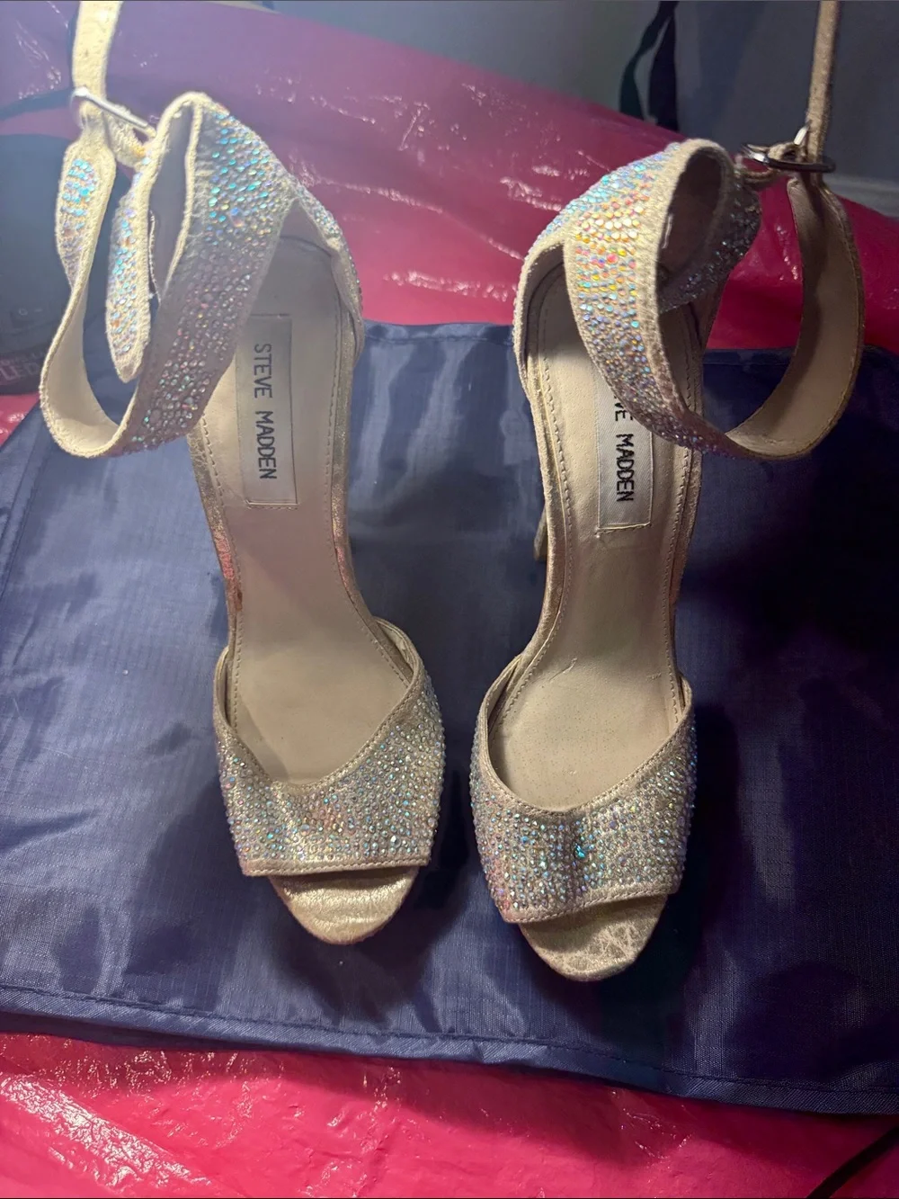 Steve Madden Gold Rhinestone Ankle Strap Heels